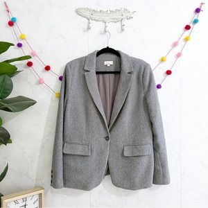 LOFT 14 Gray Herringbone Cotton Blazer Jacket